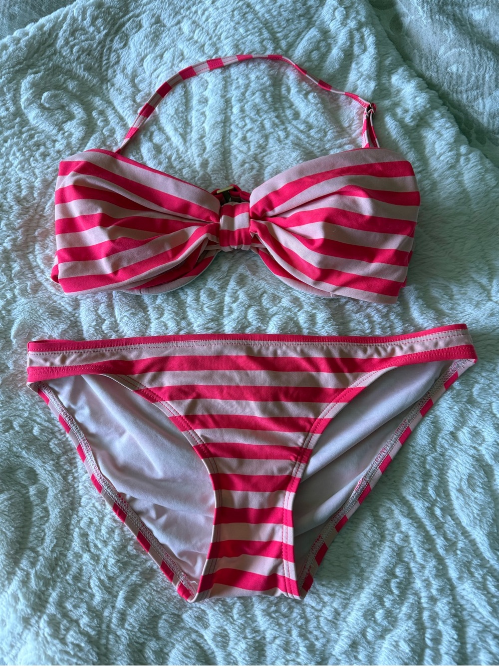 kate spade Pink and Cream Striped Bandeau Bikini Set - Small